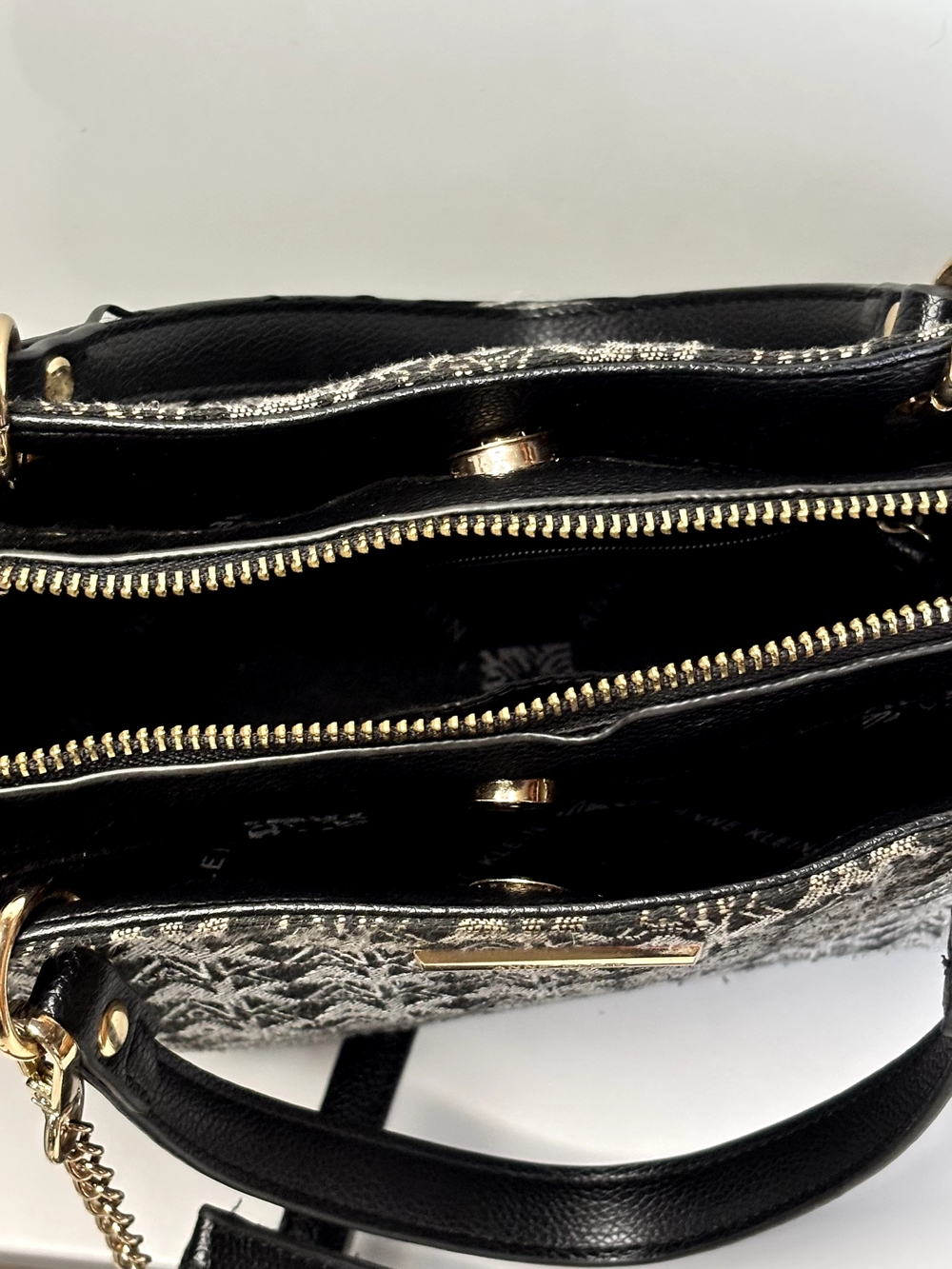 Anne Klein Black and Gray Logo Shoulder Tote with Detachable Zip Pouch - Picture 6 of 6